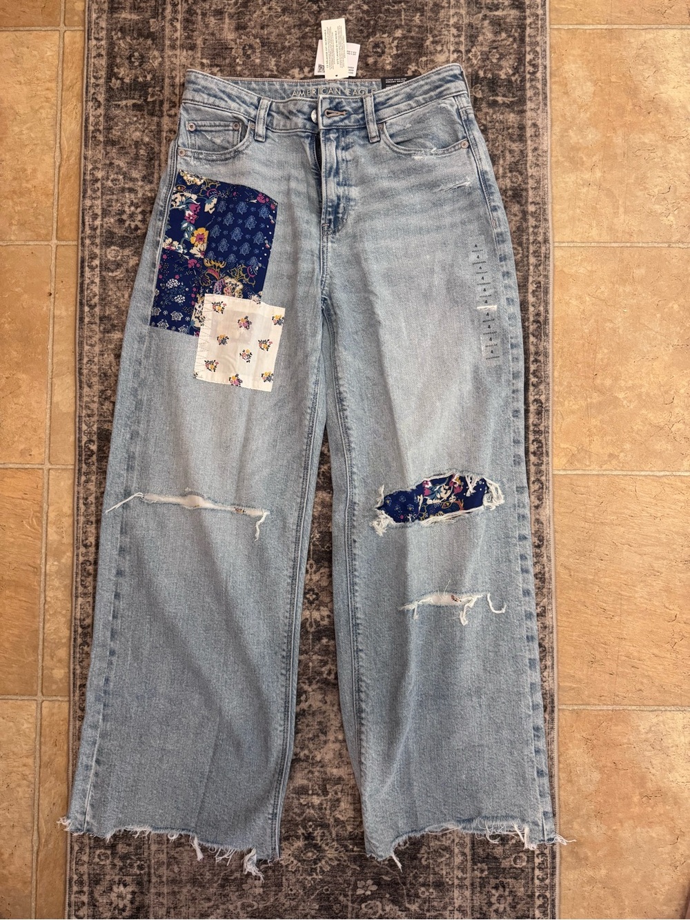 American Eagle Outfitters Light Blue Patchwork Wide Leg Jeans
